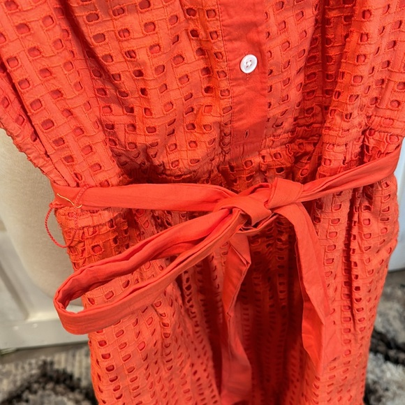 J. Crew Orange Eyelet Waist Tie Midi Dress - Picture 3 of 6